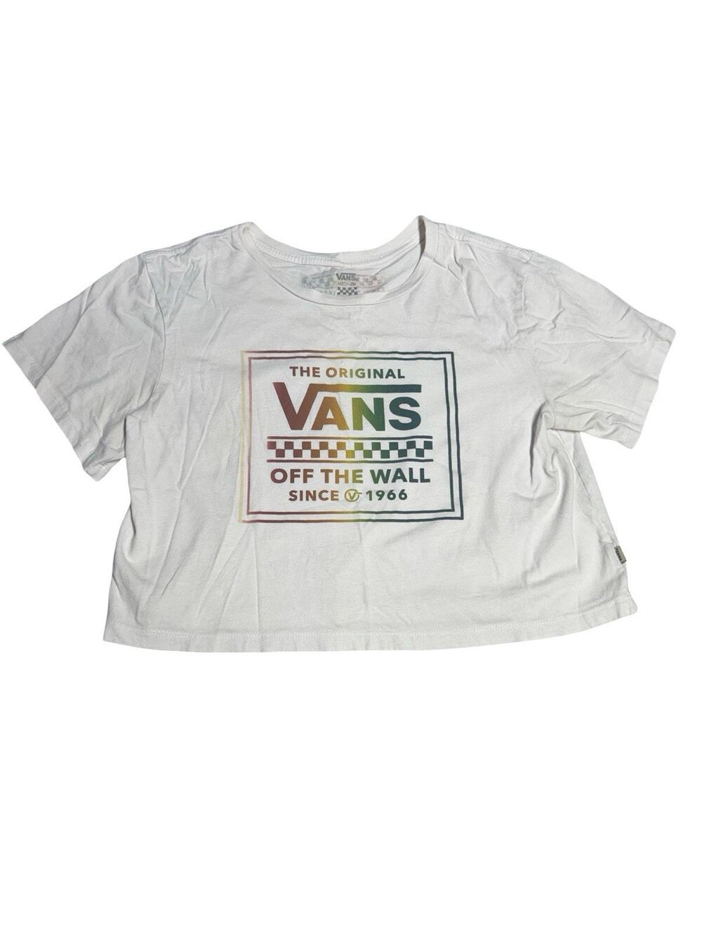 Vans Original Off The Wall Rainbow Logo Crop T-Shirt Women’s Medium White